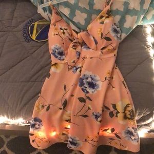 Pink sundress with beautiful embroidered flowers